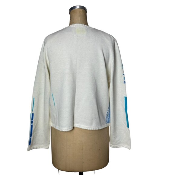 Y2K Michael Simon cardigan blue white plaid appliqued Size L - Picture 5 of 9